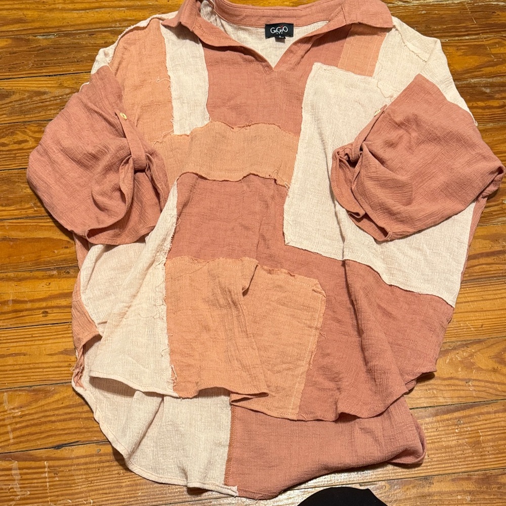 GOGO Patchwork Top in Peach and Beige